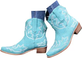 Ankle Boots for Women Classic Embroidered Pointed Toe Square Heel Slip On Cowboy Boots for Women Western Boot Bootie