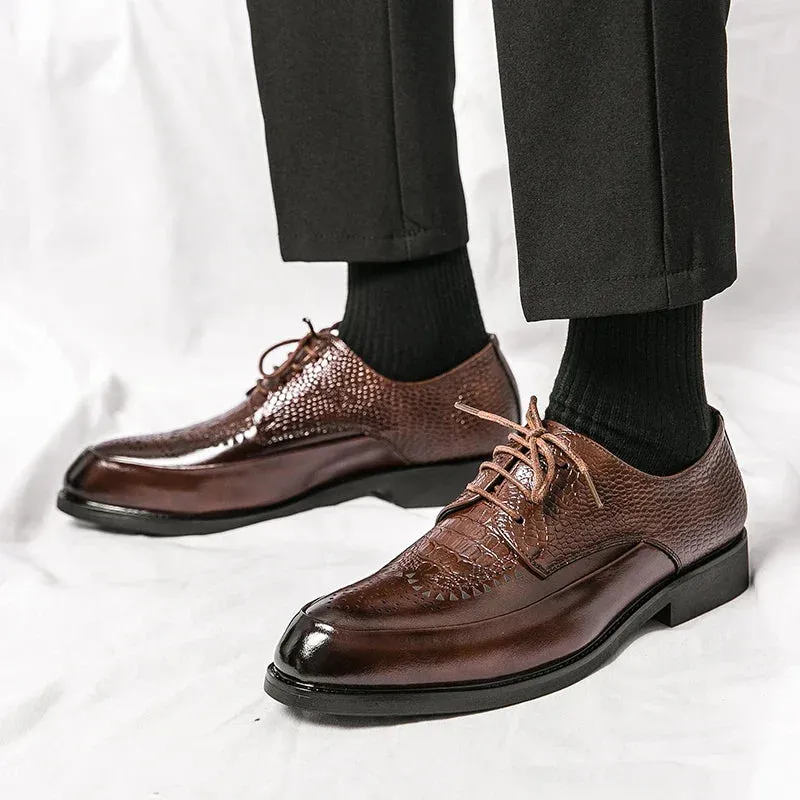 binfenxie  -  Men Casual Shoes Brock Oxford Retro Crocodile Leather Men Formal Shoes 2024 Spring Men's Shoes For Men Office Social Derby Shoes