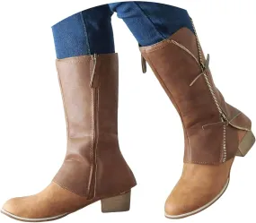 Cathalem Mid Calf Boots for Women Buckle Strap Wide Calf Cowboy Boots Square Toe Western Cowgirl Boots Womens Western Boots
