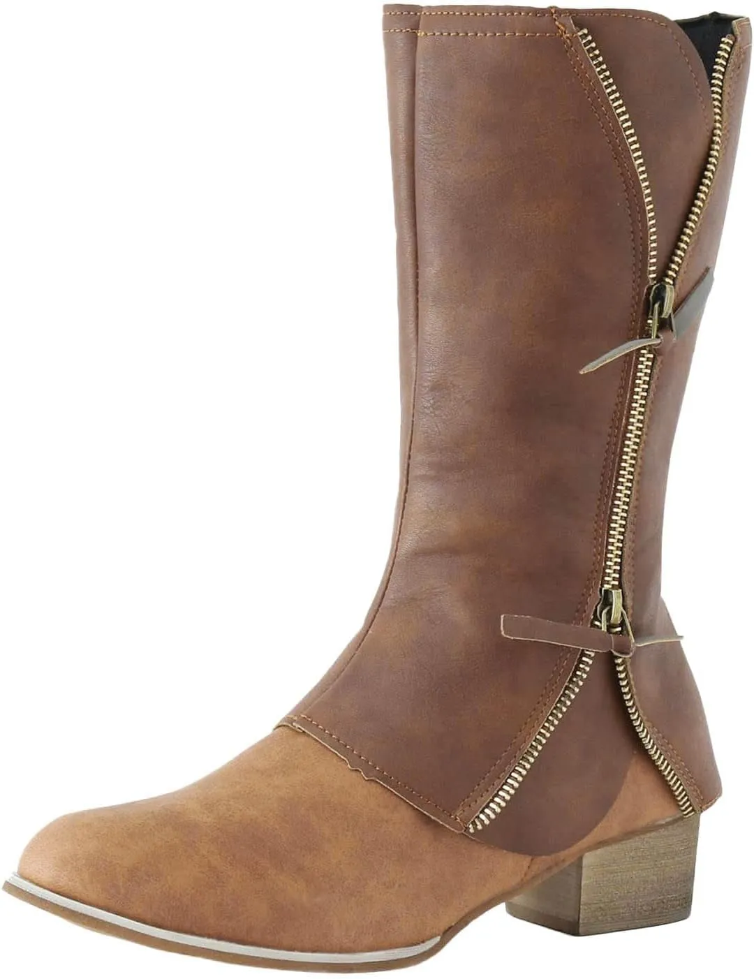 Cathalem Mid Calf Boots for Women Buckle Strap Wide Calf Cowboy Boots Square Toe Western Cowgirl Boots Womens Western Boots
