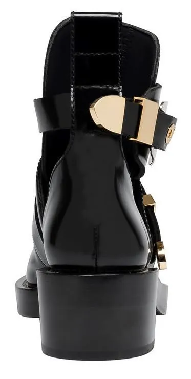 'Ceinture' Black Cut-Out Leather Ankle Boots - Black