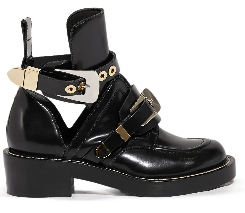 'Ceinture' Black Cut-Out Leather Ankle Boots - Black