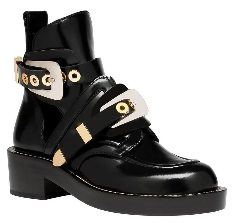 'Ceinture' Black Cut-Out Leather Ankle Boots - Black