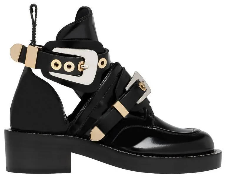 'Ceinture' Black Cut-Out Leather Ankle Boots - Black