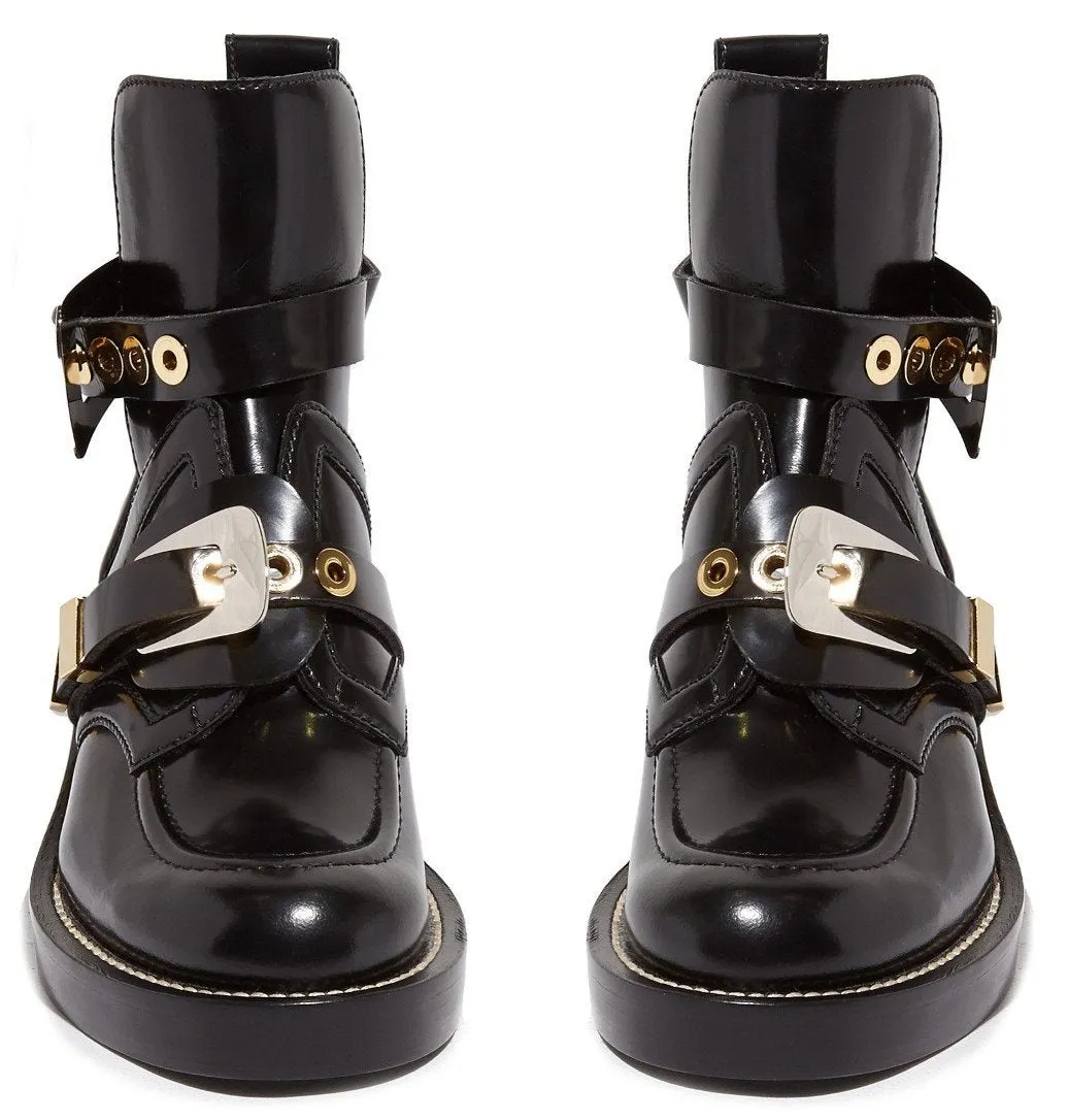'Ceinture' Black Cut-Out Leather Ankle Boots - Black