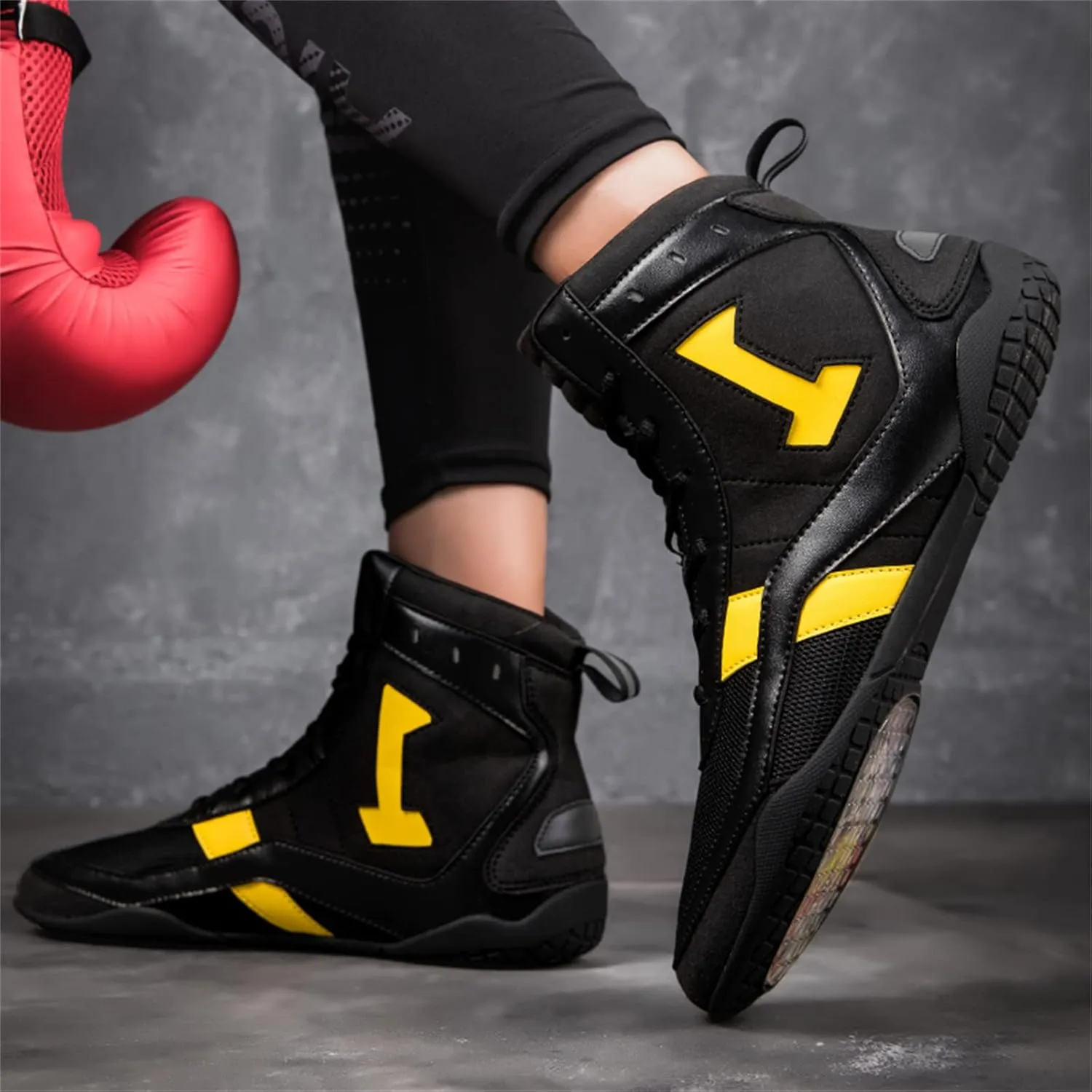 Cmadolrs Men's and Women's high top Wrestling Boxing Shoes Anti-Skid Fighting Training Competition Sports Shoes Sports Casual Shoes Gymnastics Boots