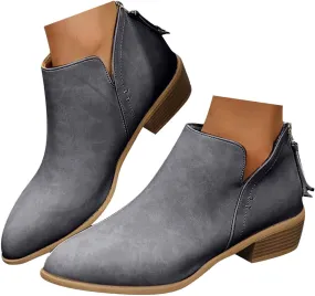 Cowboy Boots for Women Ankle Boots for Women Low Heel Fashion Barefoot Shoes Women Pull on Pointed Toe Chunky Heels