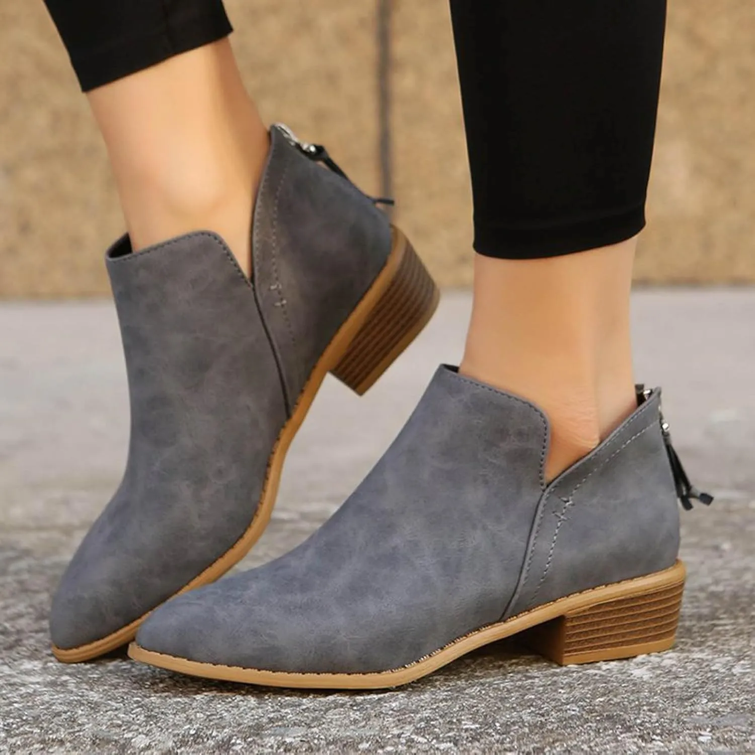 Cowboy Boots for Women Ankle Boots for Women Low Heel Fashion Barefoot Shoes Women Pull on Pointed Toe Chunky Heels