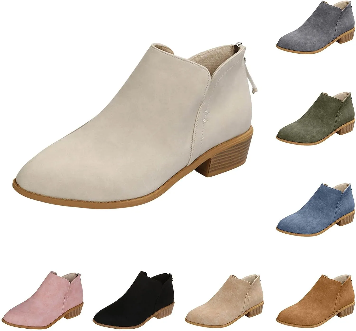 Cowboy Boots for Women Ankle Boots for Women Low Heel Fashion Barefoot Shoes Women Pull on Pointed Toe Chunky Heels
