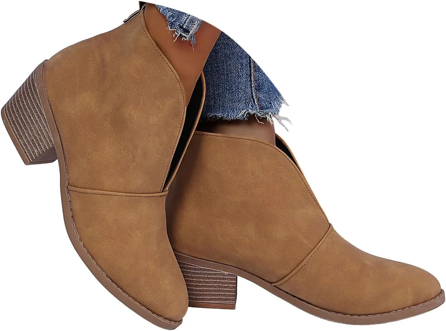Cowboy Boots for Women Western Fashion Round Toe Low Chunky Heel Ankle Boots for Women Casual Short Cowgirl Boots