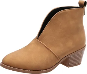Cowboy Boots for Women Western Fashion Round Toe Low Chunky Heel Ankle Boots for Women Casual Short Cowgirl Boots