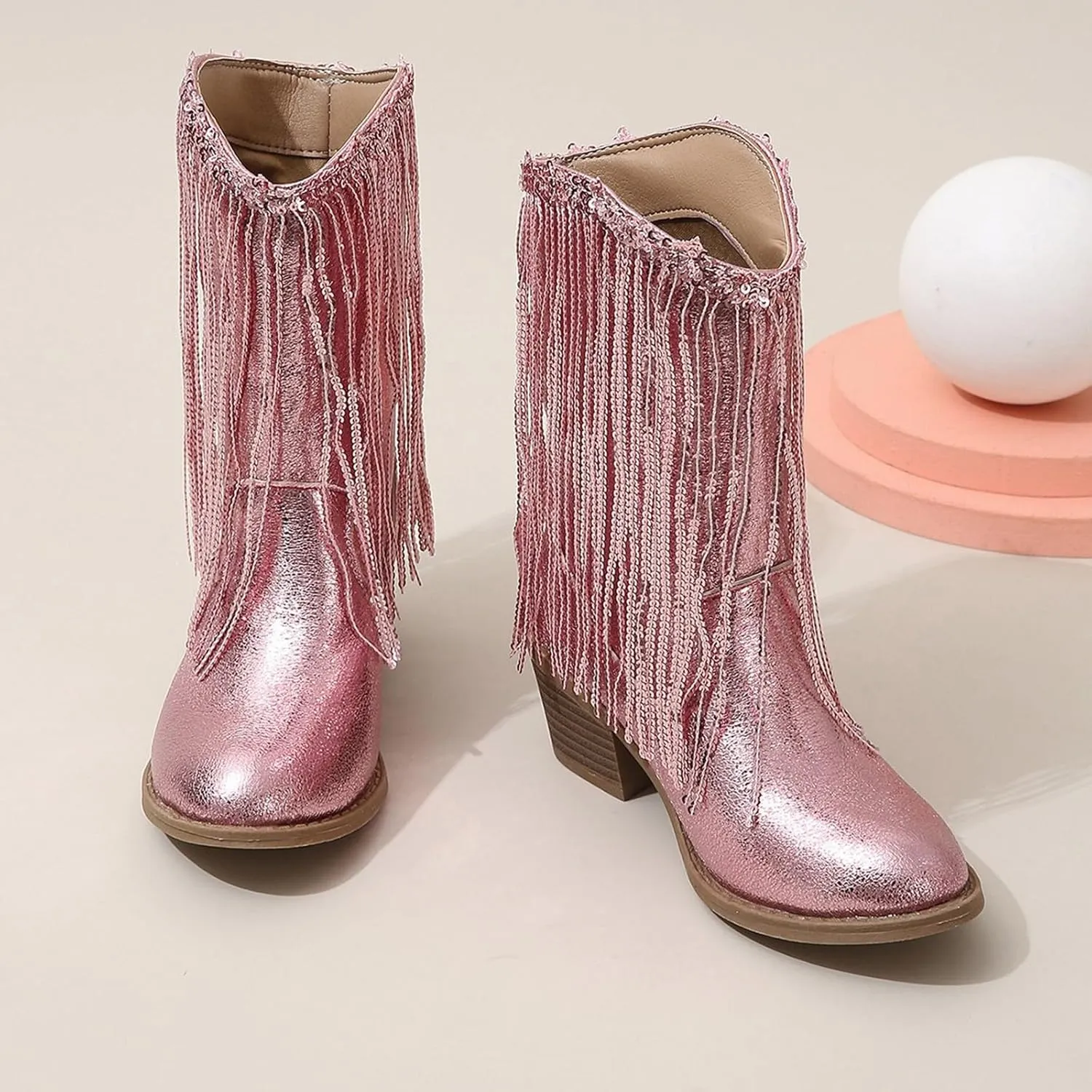 Cowboy Tassel Boots With Side Zipper For Kids Baby Toddler Girls aterproof occasins Flat Shoes Outdoor Slip On Shoes