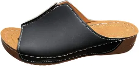 Damping Sole Upgradation Stretch Lightweight Sandals, Reef Platform Sandals Wedges Low Heel Rubber Arch Support Cushion Slip on Going Out Dressy Comfortable Black Slides Wedge Slippers