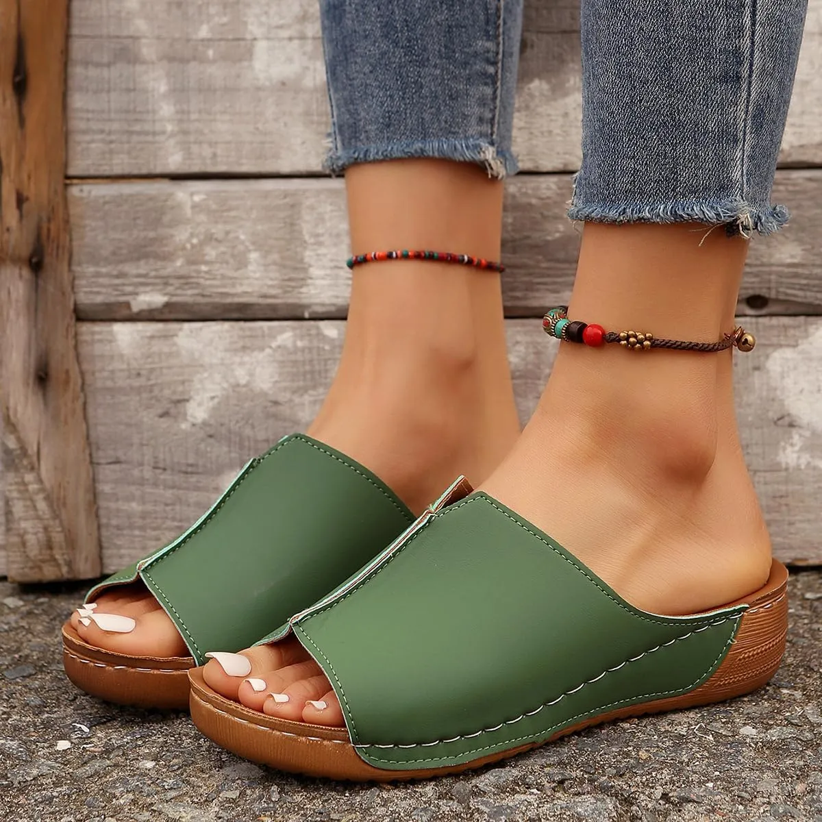 Damping Sole Upgradation Stretch Lightweight Sandals, Reef Platform Sandals Wedges Low Heel Rubber Arch Support Cushion Slip on Going Out Dressy Comfortable Black Slides Wedge Slippers
