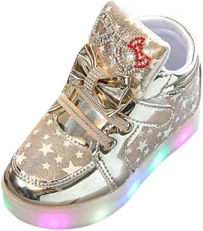 EnJoCho Kids Single Shoes Toddler Baby Fashion Star Luminous Child Casual Colorful Light Shoes 1-6T Children Casual Shoes (Gold, 4T)