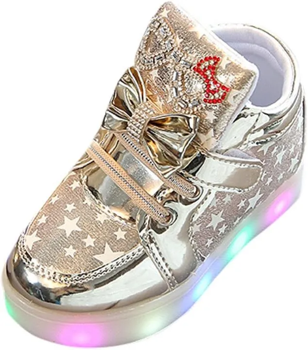 EnJoCho Kids Single Shoes Toddler Baby Fashion Star Luminous Child Casual Colorful Light Shoes 1-6T Children Casual Shoes (Gold, 4T)