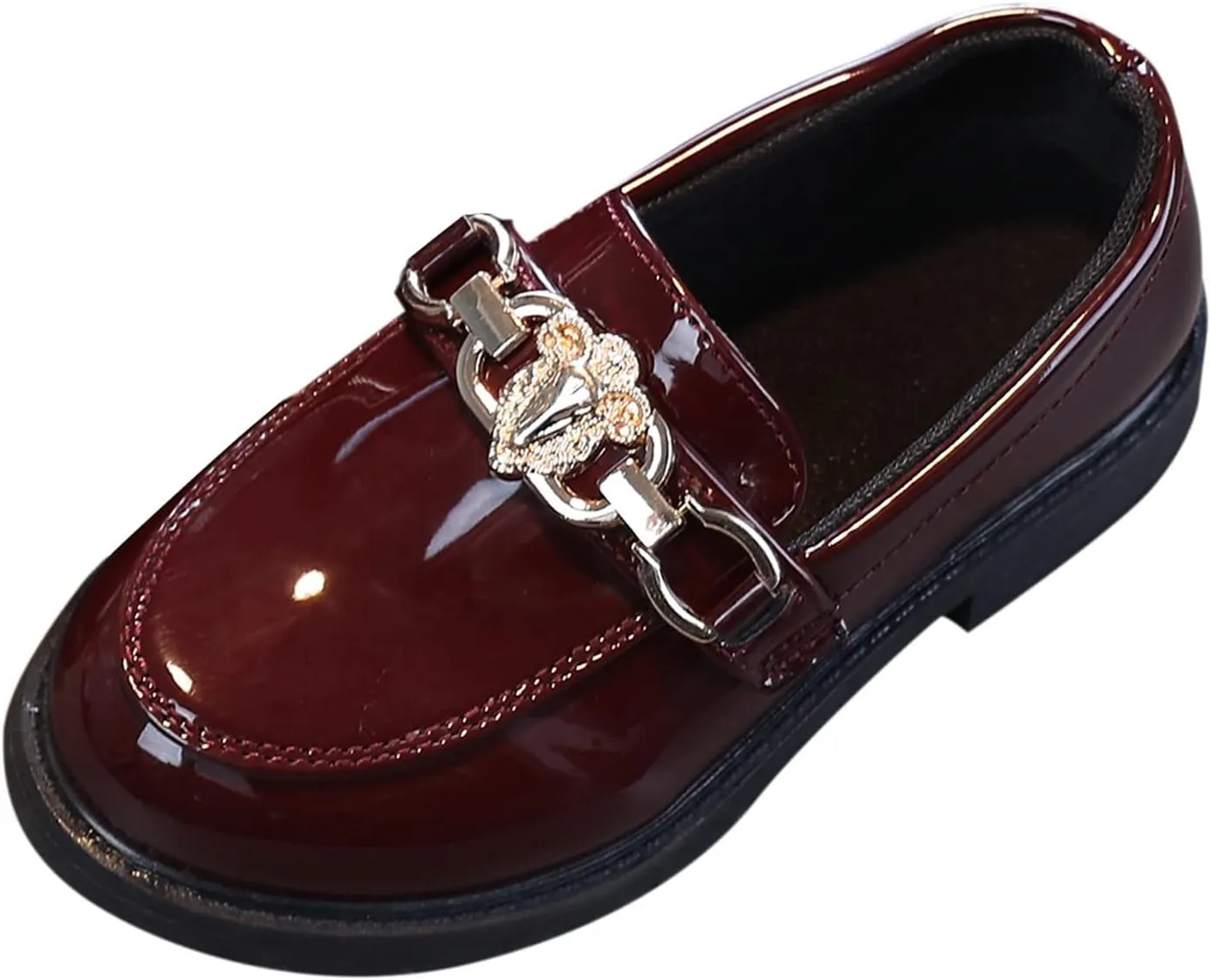 EnJoCho Tennis Shoes for Toddler Girls Slip On Leather Shoes Loafer Rhinestone Decoration Flats School Dress Shoes (Wine, 27)