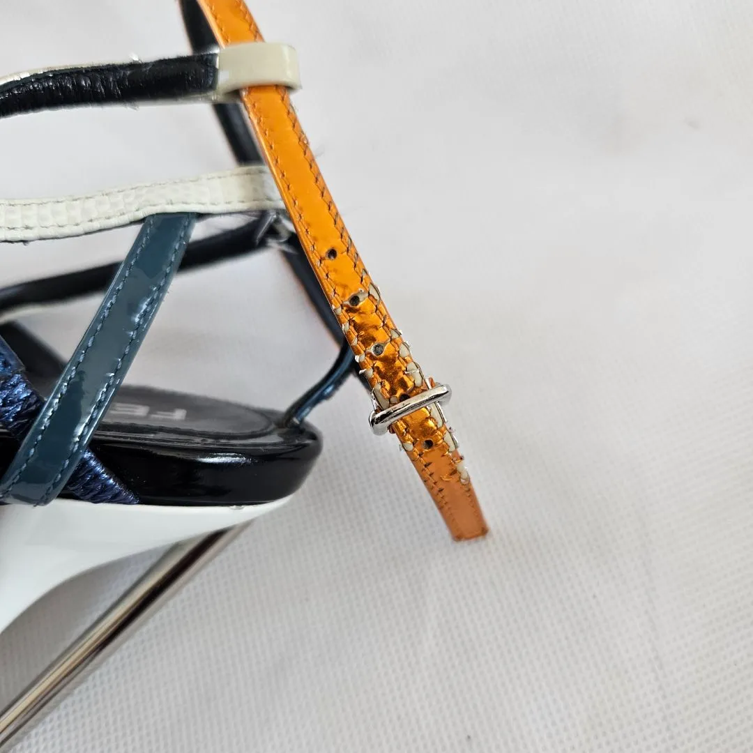 Fendi Orange PVC and Black Leather Sandal Heels  37