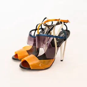 Fendi Orange PVC and Black Leather Sandal Heels  37