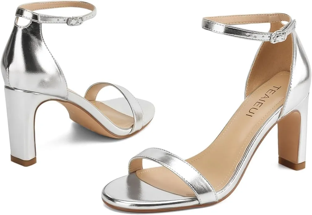 Heels for Women Round Toe Heeled Sandals Chunky High Heels with Ankle Strap Heels for Women Dressy Block Heels