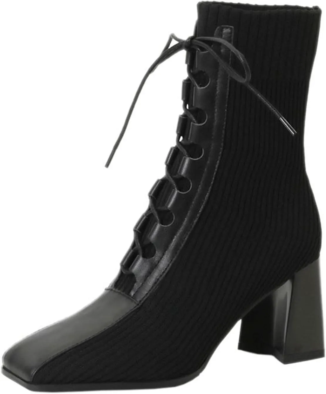 High Heel High Heels and Autumn Splicing Female Stretch Hose Boots with High Heels Short Boots(6.5 UK) High Heel
