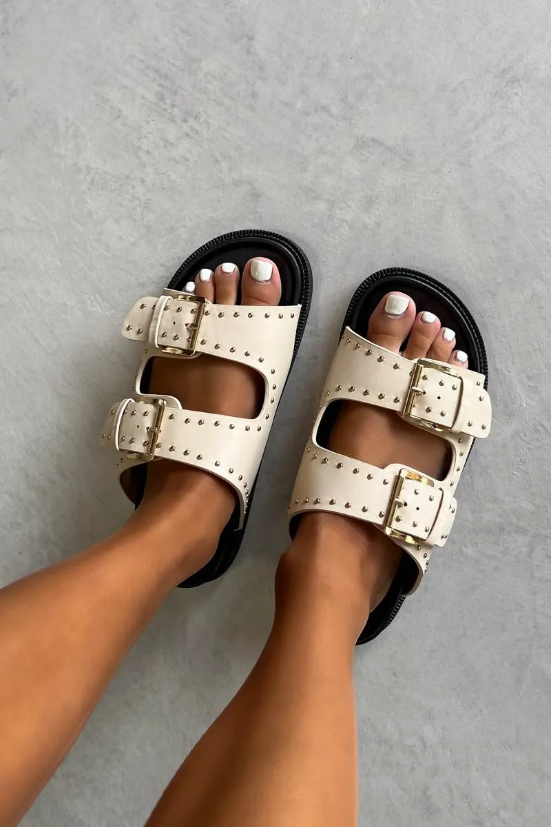 HOLD UP Chunky Studded Buckle Sandals - Beige