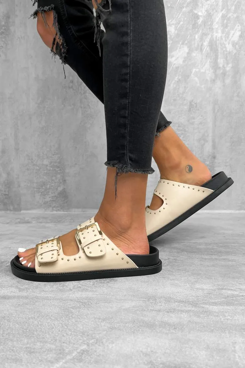 HOLD UP Chunky Studded Buckle Sandals - Beige