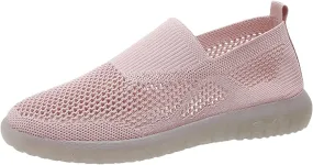 Ladies Fashion Solid Color Mesh Breathable Comfortable Flat Casual Shoes Casual Shoes for Men Suede (6.5) Pink
