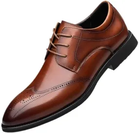 Men Dress Shoes, Handmade Brogue Style Party Leather Wedding Shoes Men Flats PU Leather Formal Shoes Breathable Business Loafers
