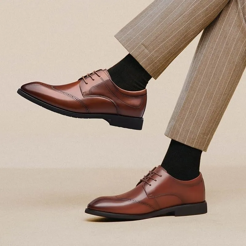 Men Dress Shoes, Handmade Brogue Style Party Leather Wedding Shoes Men Flats PU Leather Formal Shoes Breathable Business Loafers
