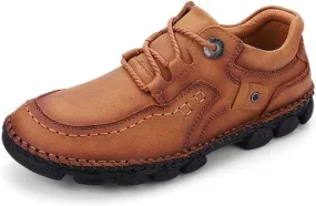 Mens Dress Shoes Handmade Casual Leather Shoes Men's Comfortable Soft Leather Men's Shoes Work Breathable red Shoes Walking Shoes(Brown,8.5)