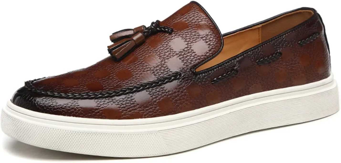 Men's PU Leather Slip-On Tassel Loafers Casual Platform Shoes Lightweight Driving Flat Leather Loafers