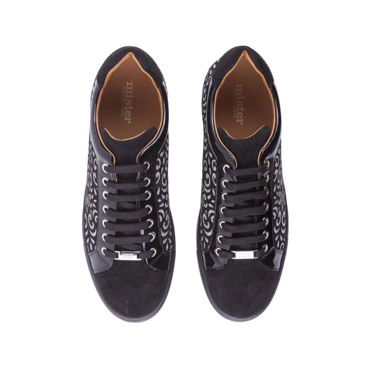 Mister 39697 Funes Men's Shoes Black Glitter Print / Patent / Suede Leather Casual Sneakers (MIS1022)