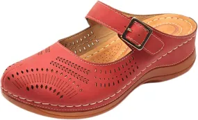 Mules for Women 2025 Arch Support Wedge Sandals Hollow Out Adjustable Closed Toe Low Wedge Outdoor Slip On Walking Shoes