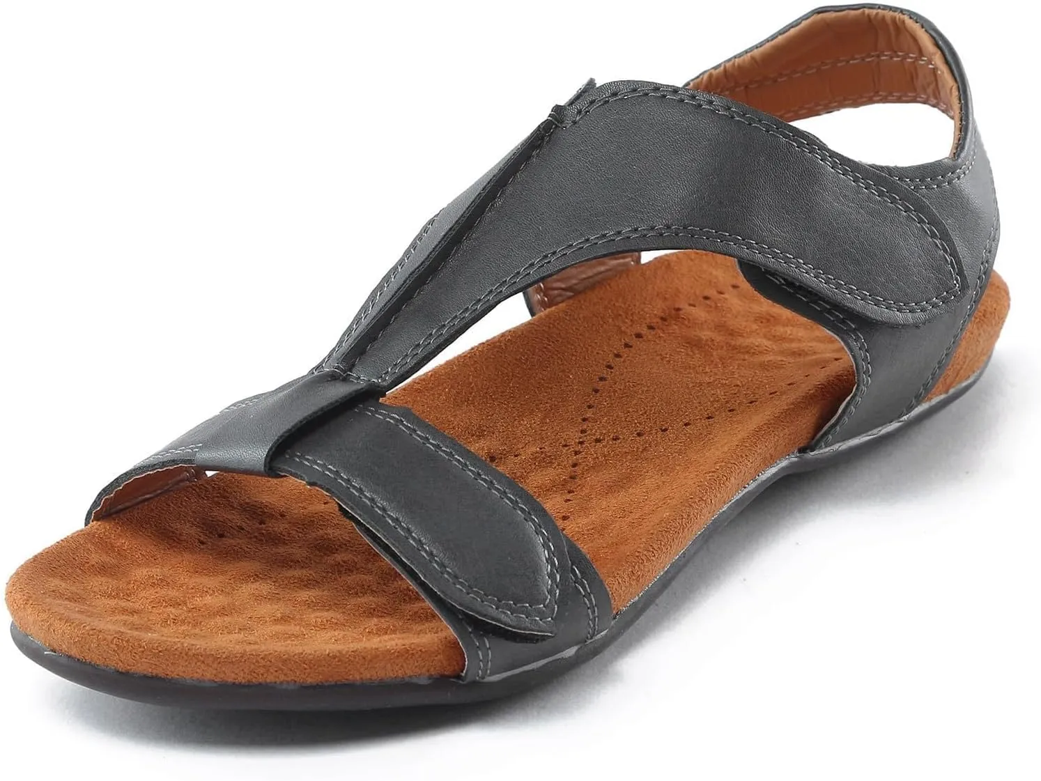 Orthopedic Flat Sandals for Women Summer Comfortable Adjustable Strap Slip On Beach Walking Sandals with Arch Support Open Toe Soft Cushion Footbed Sandal