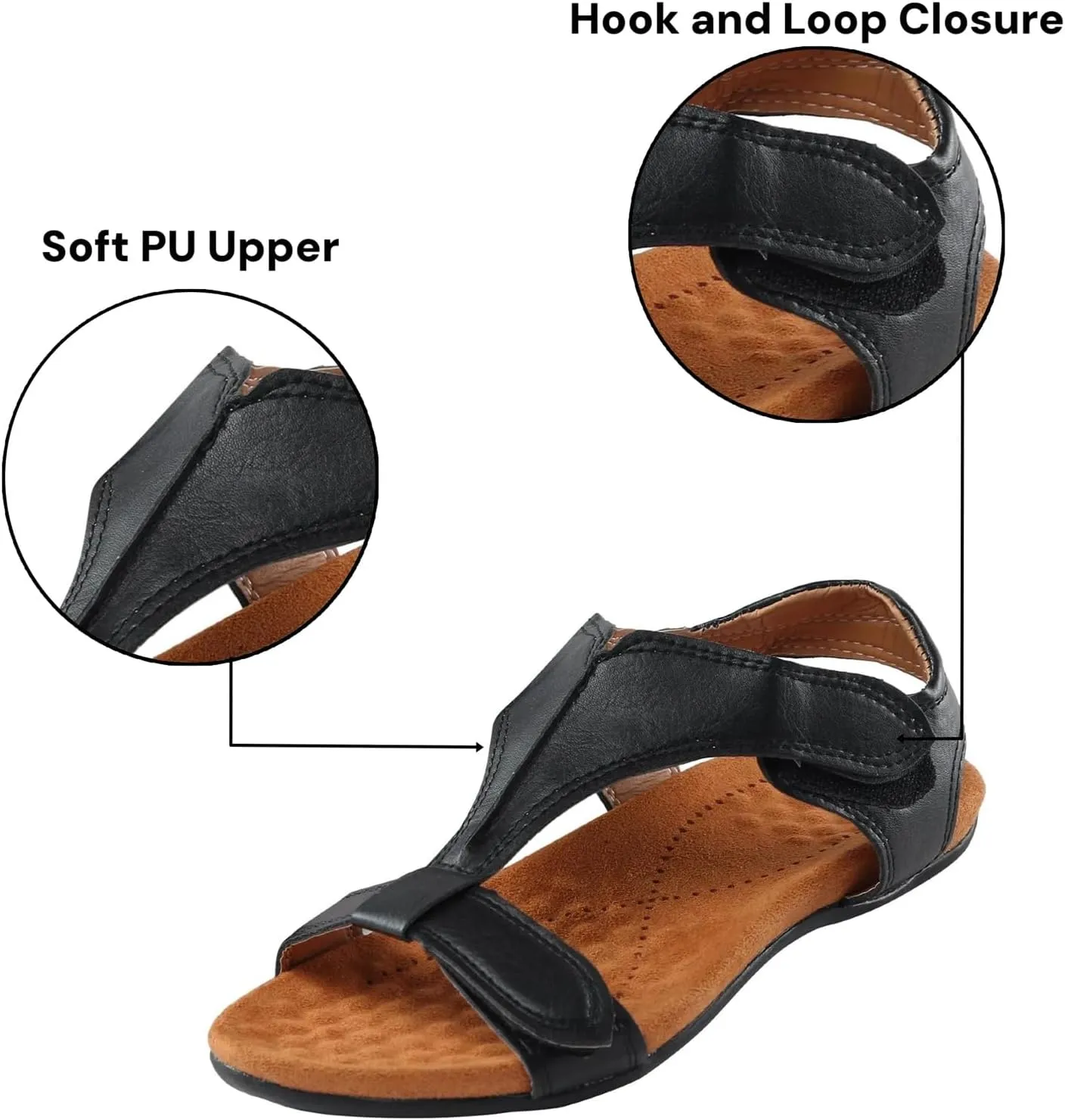 Orthopedic Flat Sandals for Women Summer Comfortable Adjustable Strap Slip On Beach Walking Sandals with Arch Support Open Toe Soft Cushion Footbed Sandal
