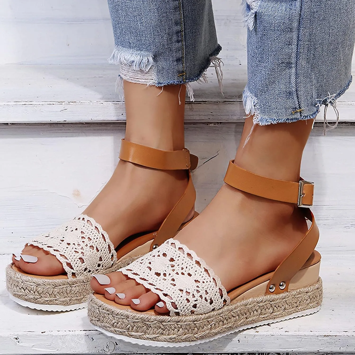 peqiut Orthopedic Wedge Sandals for Women Summer Women's Platform Wedges Heels Sandals Wedge Espadrilles Ankle Strap Sandals