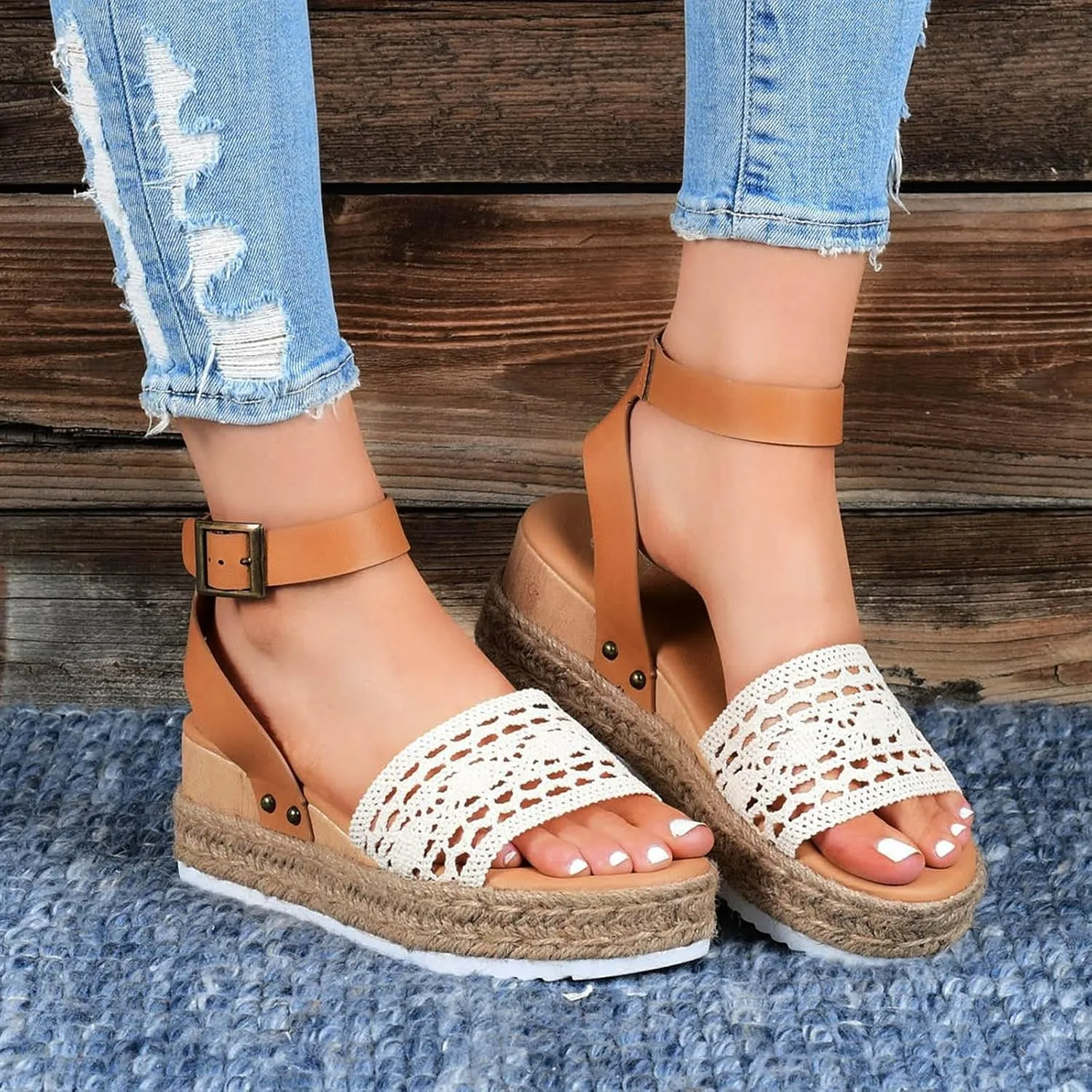 peqiut Orthopedic Wedge Sandals for Women Summer Women's Platform Wedges Heels Sandals Wedge Espadrilles Ankle Strap Sandals