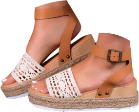 peqiut Orthopedic Wedge Sandals for Women Summer Women's Platform Wedges Heels Sandals Wedge Espadrilles Ankle Strap Sandals