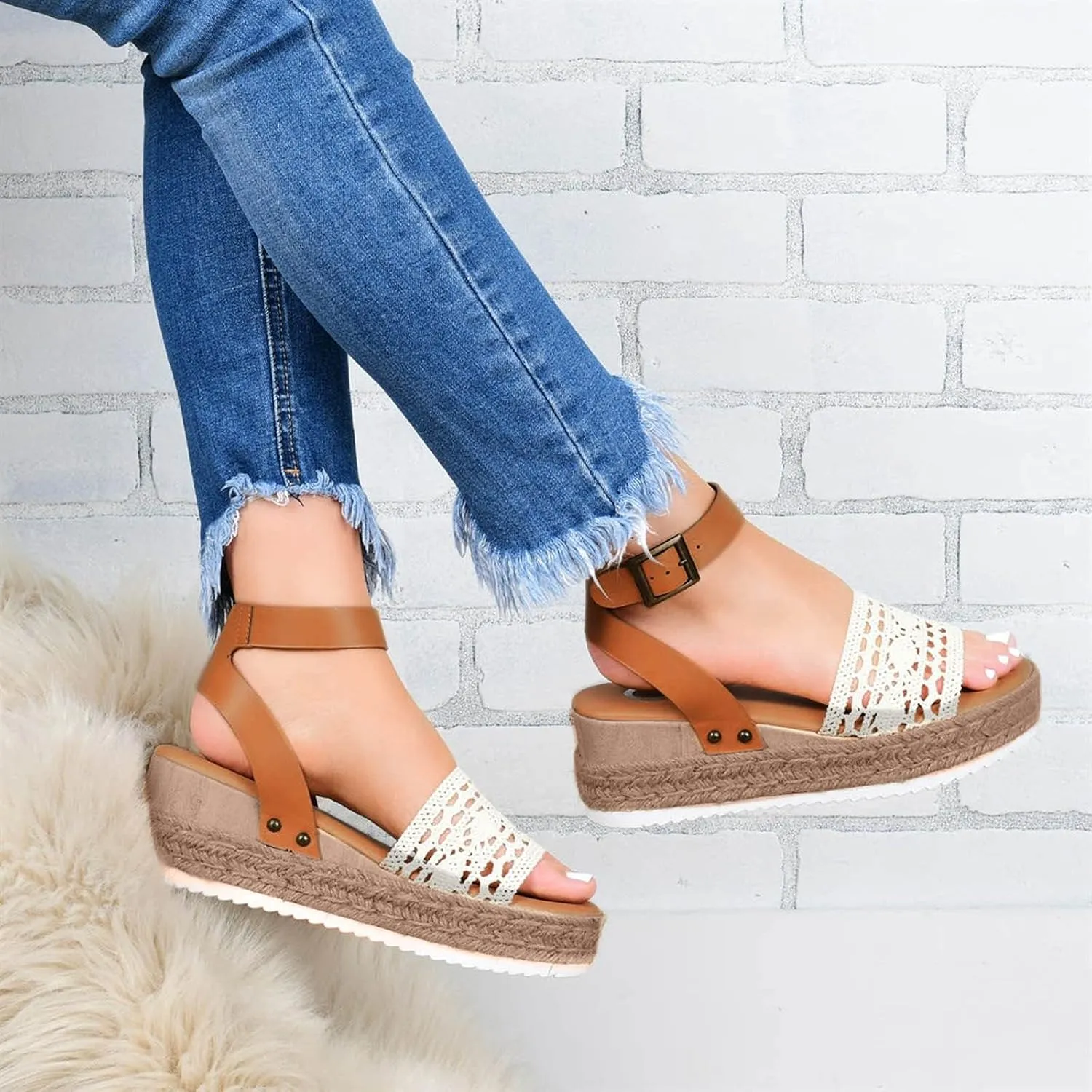 peqiut Orthopedic Wedge Sandals for Women Summer Women's Platform Wedges Heels Sandals Wedge Espadrilles Ankle Strap Sandals