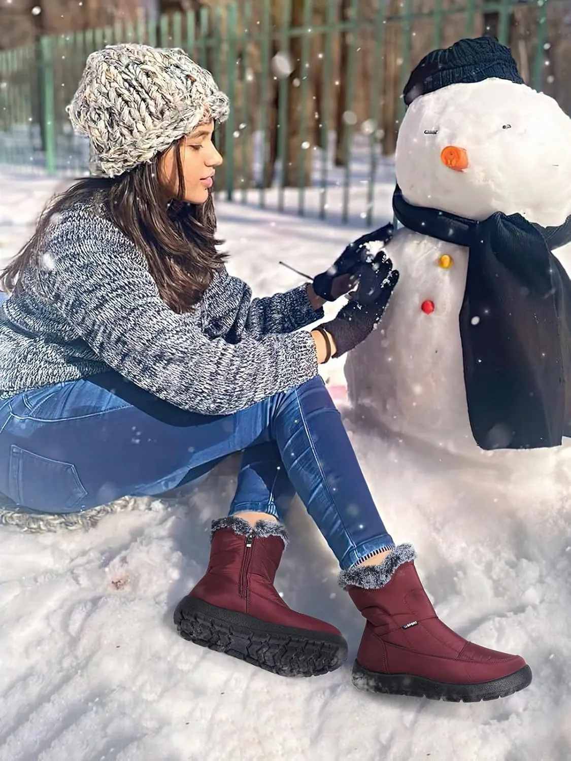 SHIBEVER Womens Winter Boots Warm: Womens Waterproof Snow Boots Ankle Casual Cold Weather Fur Lined Comfortable Booties