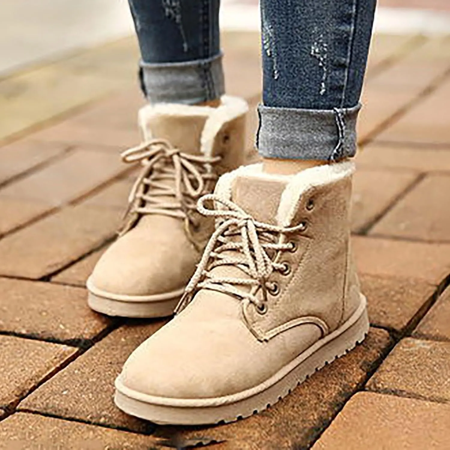 Snow Boots for Women Winter Boots for Women Fashion Short Boots Flat Heel Lace Up Warm Boots Cotton Shoes Boots