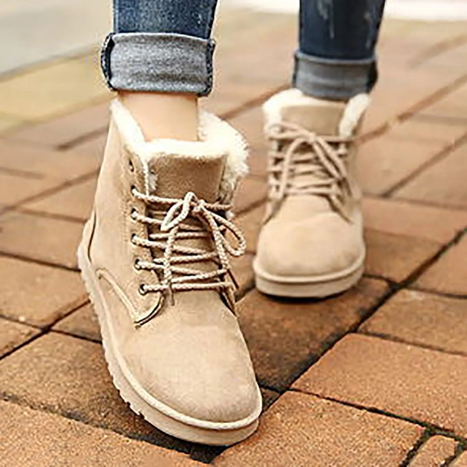 Snow Boots for Women Winter Boots for Women Fashion Short Boots Flat Heel Lace Up Warm Boots Cotton Shoes Boots