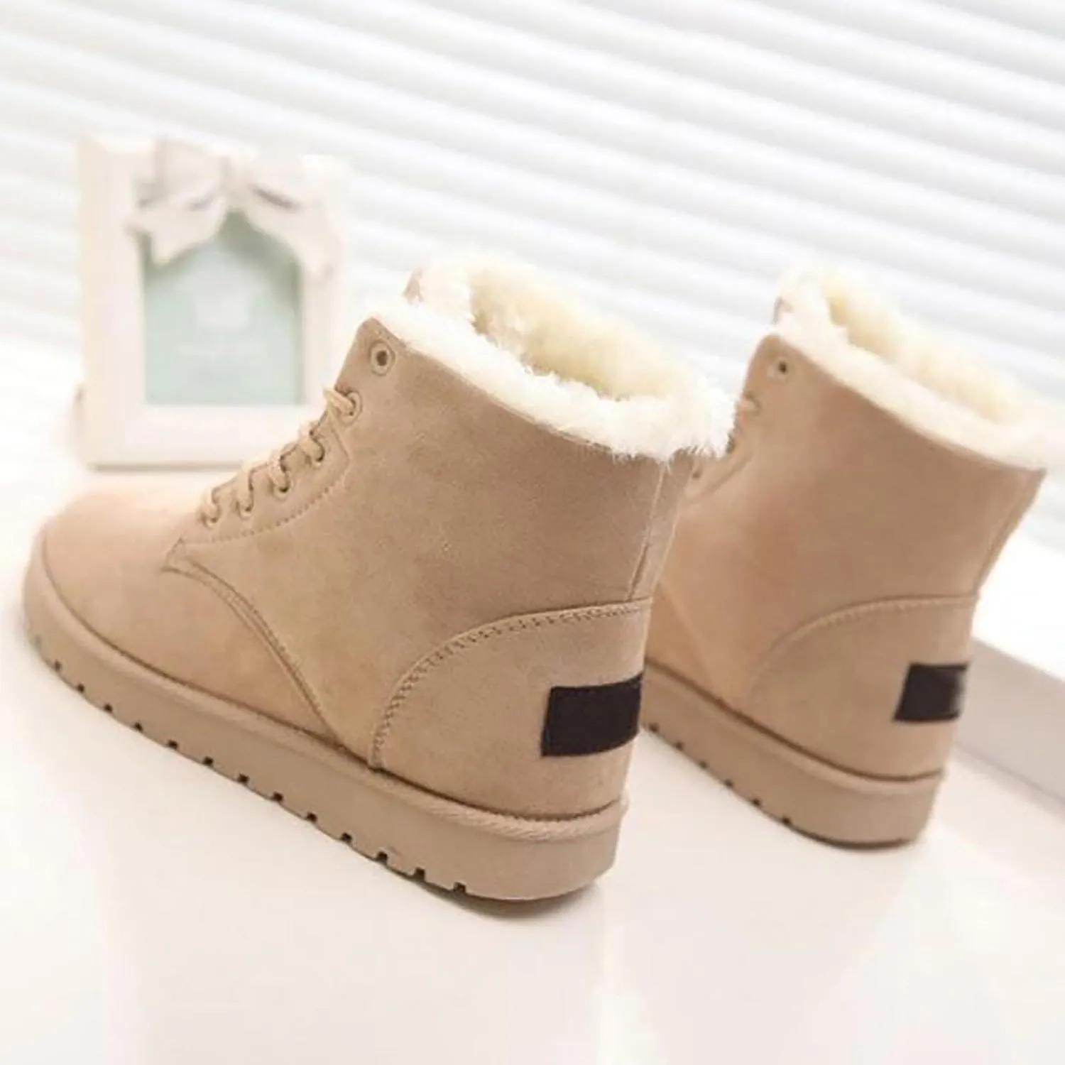 Snow Boots for Women Winter Boots for Women Fashion Short Boots Flat Heel Lace Up Warm Boots Cotton Shoes Boots