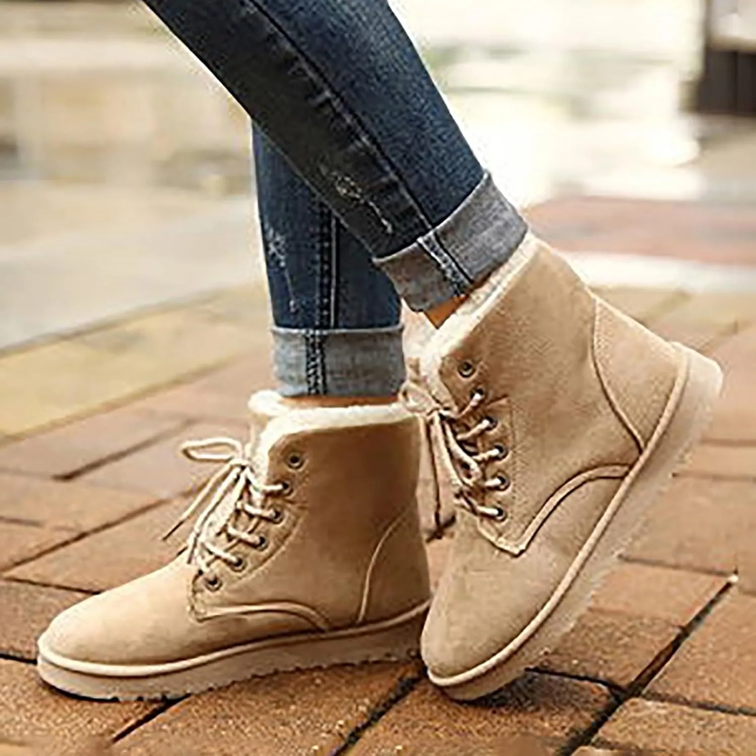 Snow Boots for Women Winter Boots for Women Fashion Short Boots Flat Heel Lace Up Warm Boots Cotton Shoes Boots