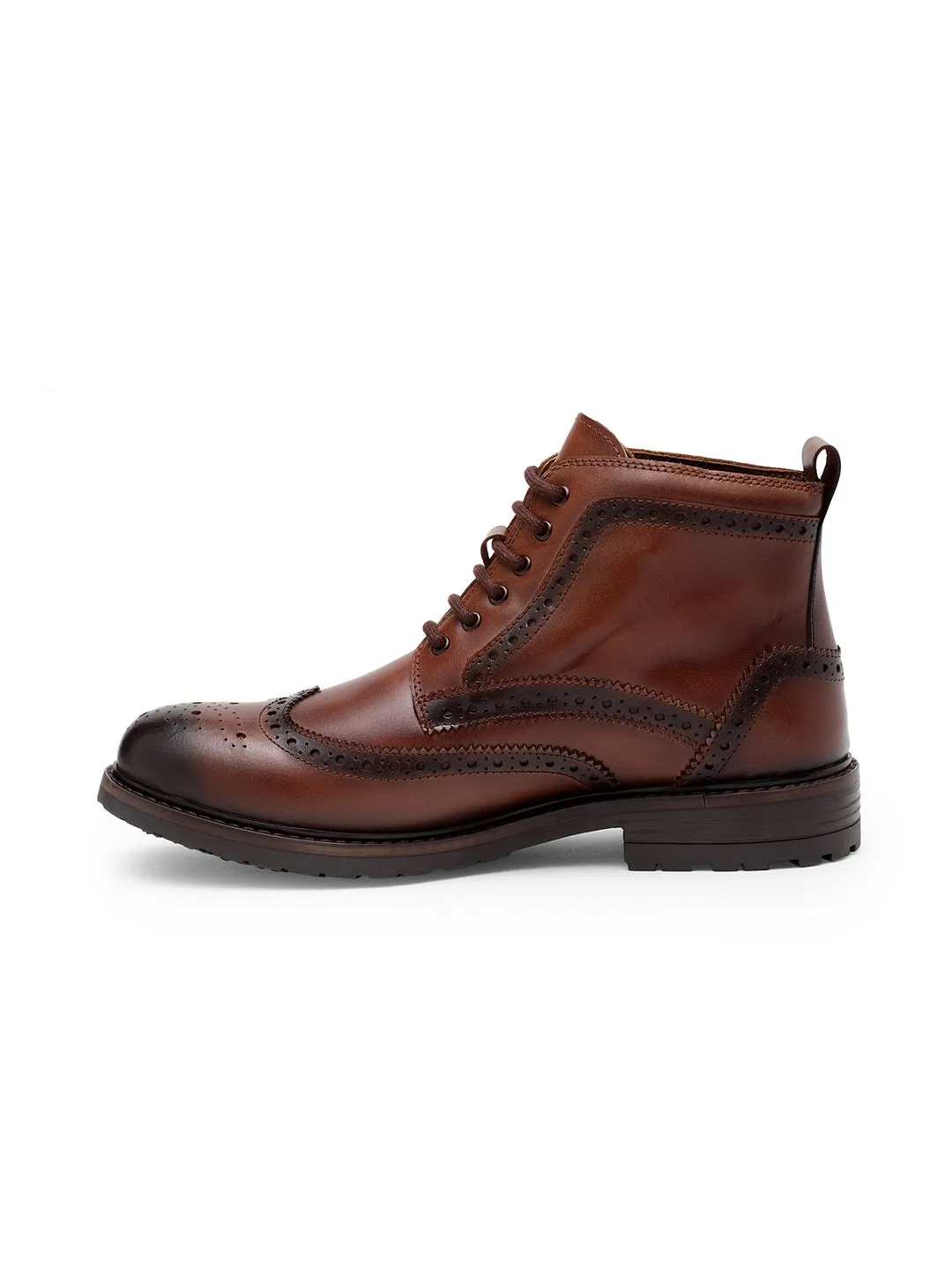 Teakwood Men Genuine Leather Mid top Brouges Boots