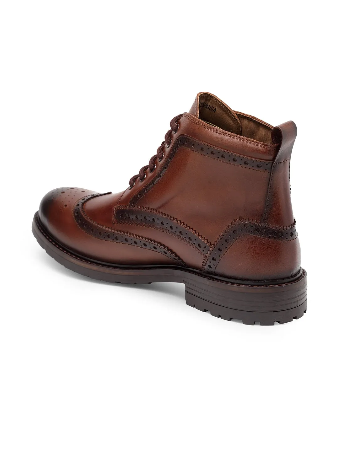 Teakwood Men Genuine Leather Mid top Brouges Boots