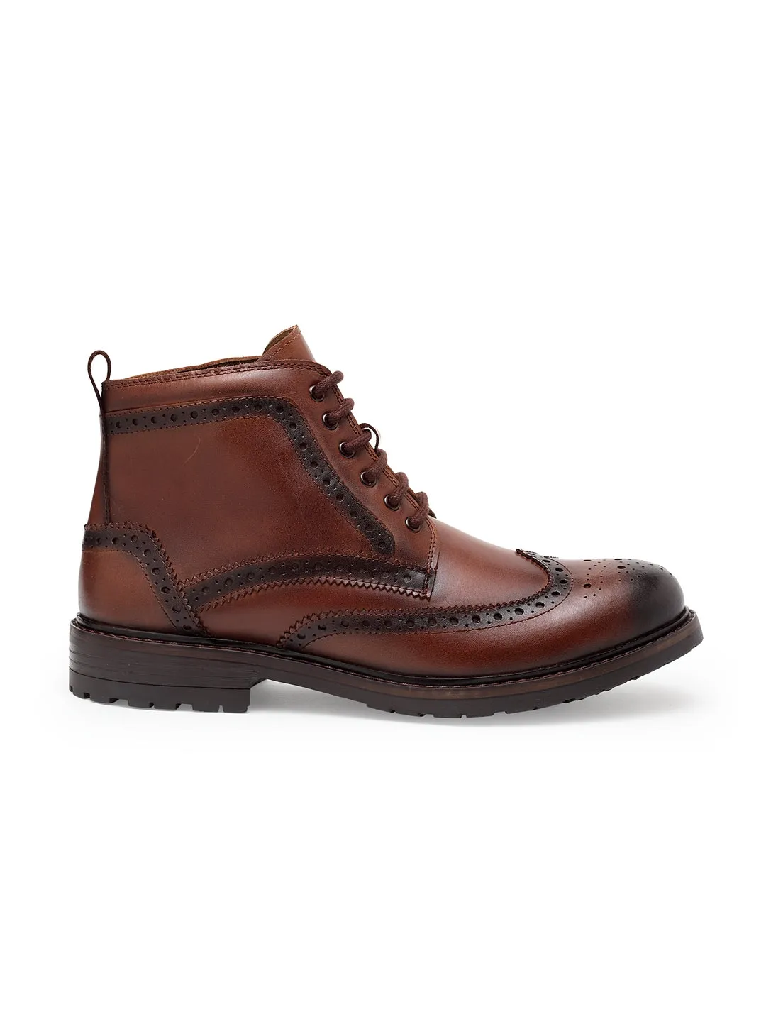 Teakwood Men Genuine Leather Mid top Brouges Boots