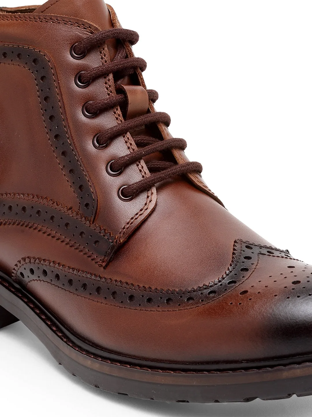 Teakwood Men Genuine Leather Mid top Brouges Boots