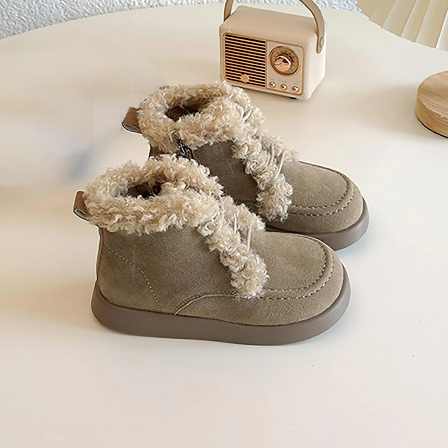 Toddler Unisex Warm Fr ining Soft Boots Little Child Winter Ankle Non-Slip Rubber Texture Sole Snow Shoes